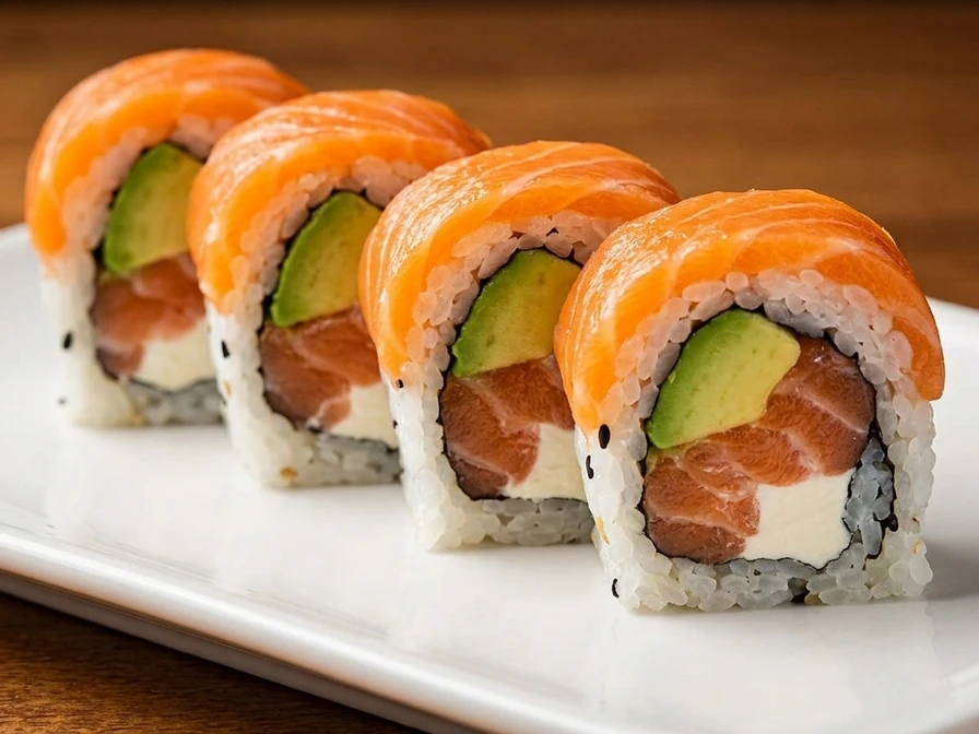 Assorted sushi rolls at A+ Buffet Sushi & Bar Calgary - California, dynamite, salmon and tuna rolls on the all-you-can-eat sushi buffet